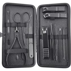 ECARLA - Zestaw akcesoriów do manicure i pedicure w etui w kolorze czarnym, 12 szt