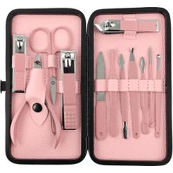 ECARLA - Zestaw akcesoriów do manicure i pedicure w etui w kolorze różowym, 12 szt