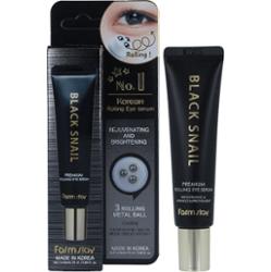 FARMSTAY - Black Snail Premium Rolling Eye Serum, Koreańskie serum pod oczy z ekstraktem ze śluzu czarnego ślimaka, 25ml