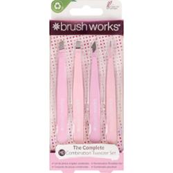 Brushworks HD 4 Piece Combination Tweezer Set - Pink - zestaw pęset do