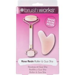 Brushworks Resin Rose Quartz Roller & Gua Sha - zestaw masażerów