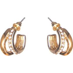 Dazzling Earring Col, Creols Two Lines, One Line W Crystals Gold