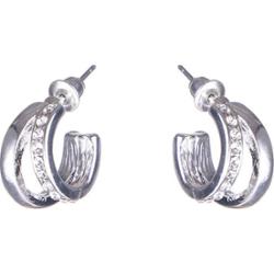 Dazzling Earring Col, Creols Two Lines, One Line W Crystals Silver