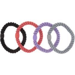 Dazzling Hair Ties 4-Pack Woven Black/Coral/Purple/Grey