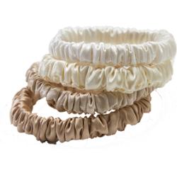 Lenoites Mulberry Silk Skinny Scrunchies White, Cream White