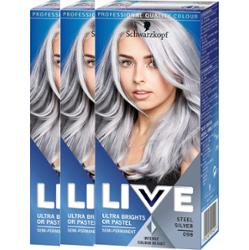 Schwarzkopf LIVE Ultra Brights or Pastel 098 Steel Silver  3-pack