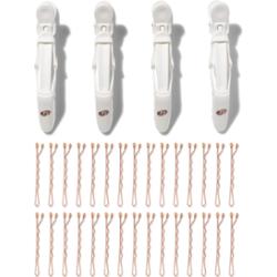 T3 Clip Kit with 4 Alligator Clips and 30 Rose Gold Bobby Pins White/R