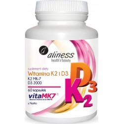 Aliness Witamina K2 MK7 100 µg z Natto + D3 Suplement Diety 60 Kapsułek
