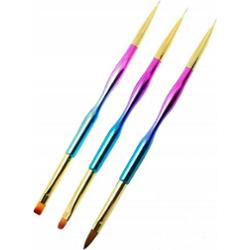 Zestaw 3 Pędzelków Rainbow Dwustronnych Nail Art