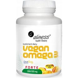 Aliness Vegan Omega 3 Forte DHA 500 mg Algi Morskie Wzrok Mózg 60 Kapsułek