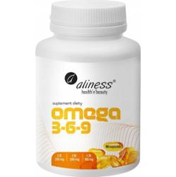 Aliness Omega 3-6-9 Olej Lniany DHA EPA Mózg Serce Cholesterol 90 Kapsułek