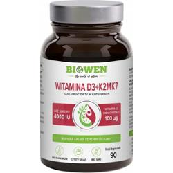 Biowen Witamina D3 12000IU + K2MK7 Suplement Diety Odporność Kości 60 Kapsułek
