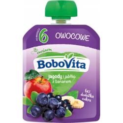 Bobovita Owocowy Mus Dla Dzieci Jagody Jabłka i Banany Po 6 Miesiącu 80g