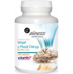 Aliness Wapń z Muszli Ostryg z K2 MK7 i D3 Mocne Włosy Kości 100 Tabletek