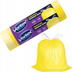 Vortex Plastik Metal Worki Na Śmieci Żółte z Taśmą Ściągającą 35L 15 Sztuk