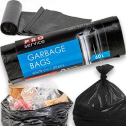 PRO Service Worki Na Śmieci Mocne Czarne Uniwersalne LDPE 60L 20 Sztuk