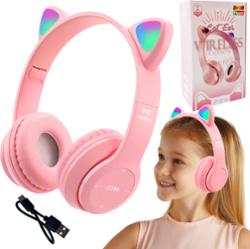 Słuchawki Bezprzewodowe Kolorowe Kocie Uszy Nauszne Dla Dzieci Bluetooth