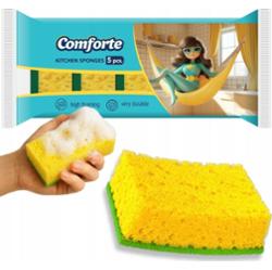 Comforte Gąbki Kuchenne Do Mycia Naczyń Zmywak Lekkie Dwustronne 5 Sztuk