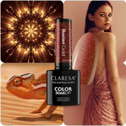 Claresa Lakier Hybrydowy Ilusion Gold Złoty Efekt Kameleona Brokat 5g