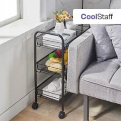 CoolStaff Regał Kuchenna Łazienkowa Szafka Na Kółkach 3 Koszyki Czarna 64cm ORG203