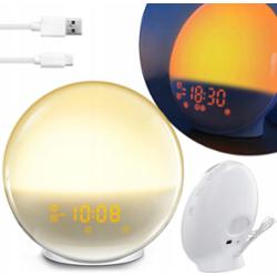 CoolStaff Lampka LED Nocna Wielofunkcyjna Zegar Budzik Symulacja Wschodu Słońca Radio