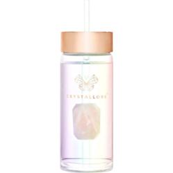 Crystallove Butelka na wodę ze słomką i hologramem - kwarc różowy 400 ml