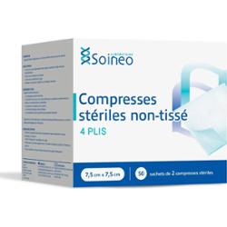 Soineo Sterylne kompresy włókninowe 4 fałdy 7,5 x 7,5 cm x 50 saszetek po 2 sztuki