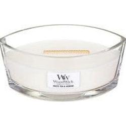 Woodwick White Tea & Jasmine świeczka zapachowa z drewnianym knotem (hearthwick) 453.6 g