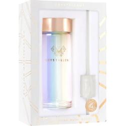 Crystallove Butelka na wodę ze słomką, szklana butelka na wodę ze słomką holograficzną - Clear Kwarc 400 ml