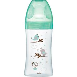 Dodie Butelka szklana antykolkowa dla niemowląt Pojemność od 3 do 6 miesięcy Green Birds 270 ml