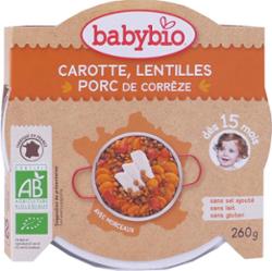 Babybio Mezzogiorno Talerz - 15 miesięcy i więcej - Marchew, Soczewica, Wieprzowina - ORGANICZNY 260 g