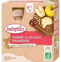 Babybio Butelki owocowe - 6 miesięcy i więcej - Jabłko, Malina - ORGANICZNE 4x90 g