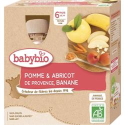 Butelki owocowe Babybio - 6 miesięcy i + - Jabłko, Morela, Banan - ORGANICZNE 4x90 g