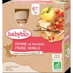 Butelki Owocowe Babybio - 6 miesięcy i więcej - Jabłko, Truskawka, Wanilia - ORGANICZNE 4x90 g