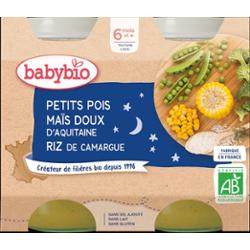 Babybio Garnki Obiadowe - 6 miesięcy i więcej - Groszek, Kukurydza, Ryż - ORGANICZNE 2x200 g