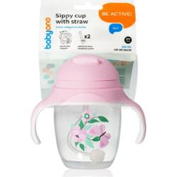 Babyono Be Active Szklanka do kroplówki ze słomką 6 M+ Motyl 240 ml