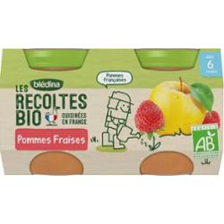 Blédina ORGANIC Harvest Od 6 miesiąca - Małe Słoiki Owocowe - Jabłka Truskawki 2x130g