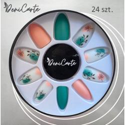 Deni Carte Tipsy Art - sztuczne paznokcie z ozdobnymi wzorami, francuski migdał |, bez UV, różowo-biały