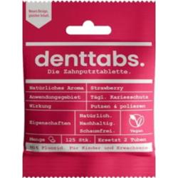 Denttabs. Tabletki do zębów o smaku truskawkowym z fluorem, 125 sztuk.