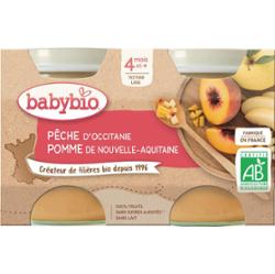Babybio Słoiki Owocowe - 4 miesiące i więcej - Brzoskwinia, Jabłko - ORGANICZNE 2x130 g