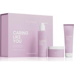 ICONIQUE Professional Zestaw CARING LIKE YOU Szampon 250 ml, Kuracja bez spłukiwania 150 ml, Maska 200 ml do włosów zniszczonych i suchych