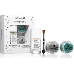 Nailmatic Zestaw Pure z brokatem 3 sztuki Średni turkusowy Brokat do twarzy i ciała 3 g + Mały srebrny Brokat do twarzy i ciała 2,5 g + lakier bazowy