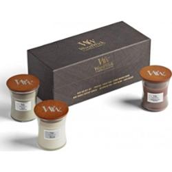 Woodwick Fireside + White Teak + Sand & Driftwood zestaw upominkowy 3x85 g
