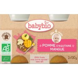 Babybio Słoiki Owocowe - 4 miesiące i więcej - Mango, Jabłko - ORGANICZNE 2x130 g