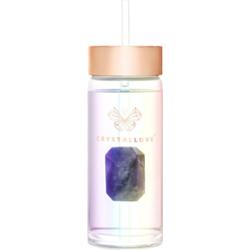 Crystallove Clear Quartz Straw Water Bottle szklana butelka na wodę ze słomką Hologram - Amethyst 400 ml